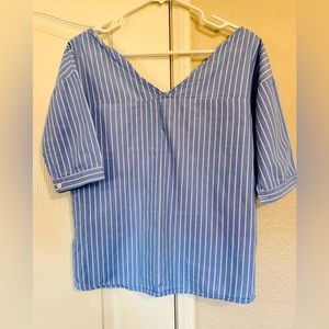 Casual Women’s striped off shoulder, front button up shirt